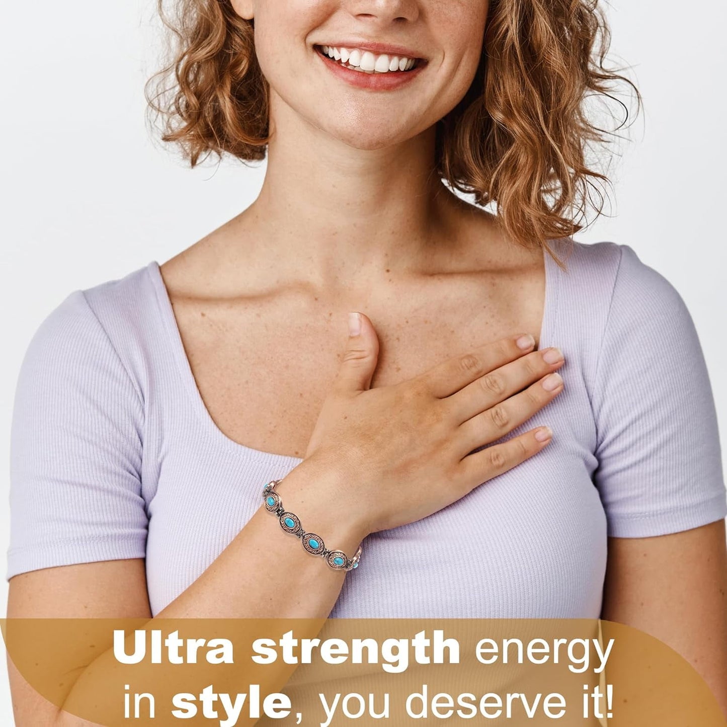 Wollet Magnetic Pure Copper Bracelet for Women, Blue Turquoise Stone