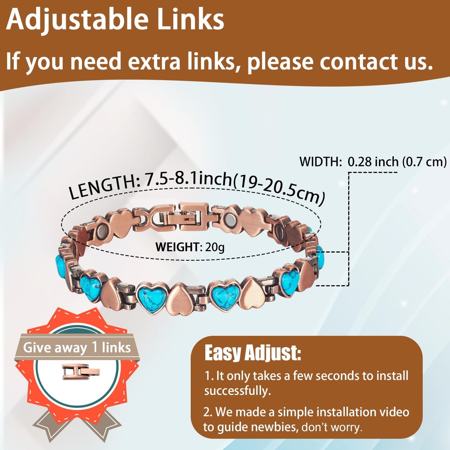 Wollet Magnetic Pure Copper Bracelet for Women, Turquoise Stone