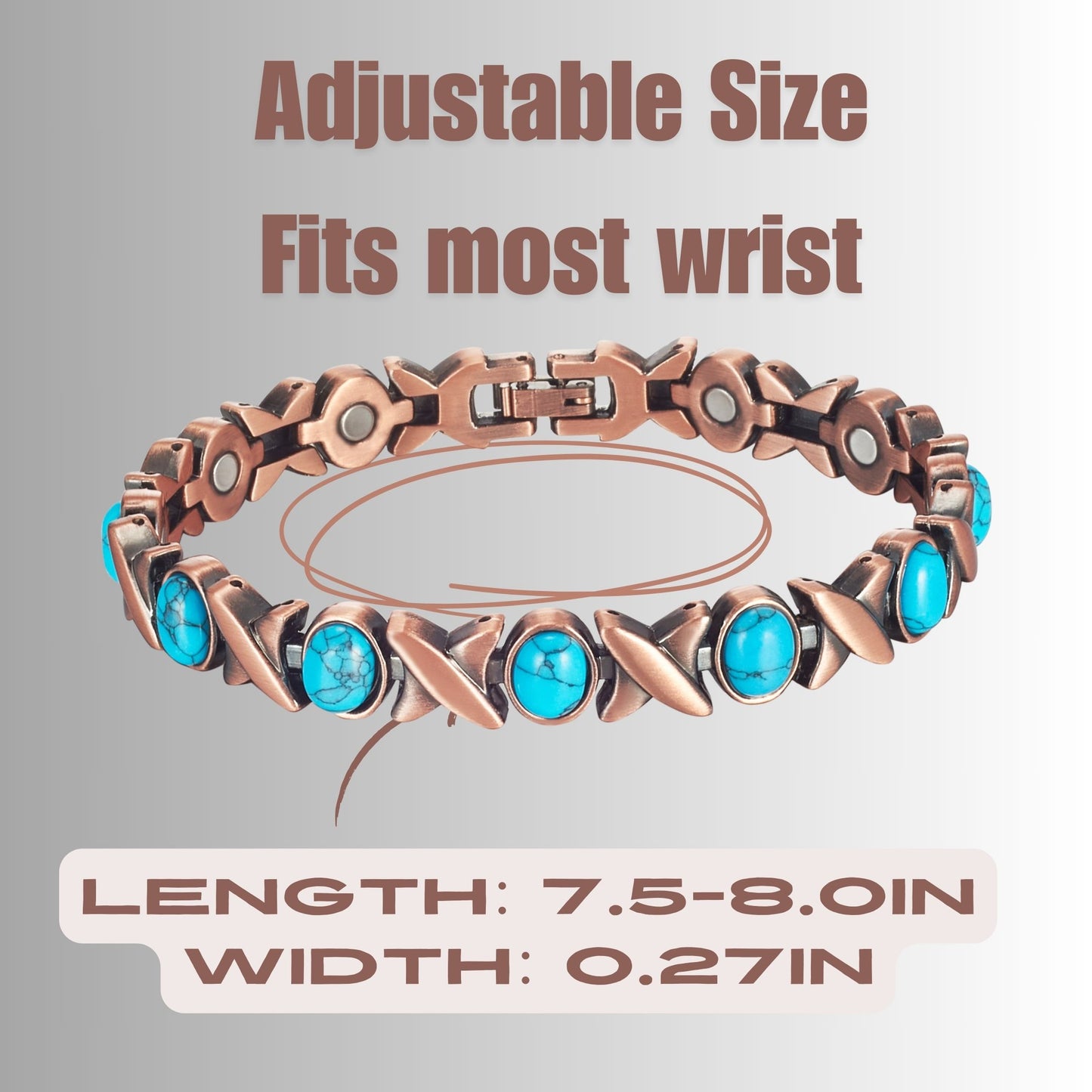 Wollet Magnetic Pure Copper Bracelet for Women, Turquoise Stone