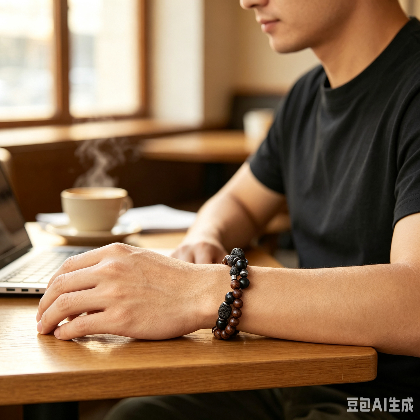Wollet Aromatherapy Lava Rock Sandalwood Bead Bracelet Men Essential Oil Diffuser Stress Relief Wood Stone Bracele
