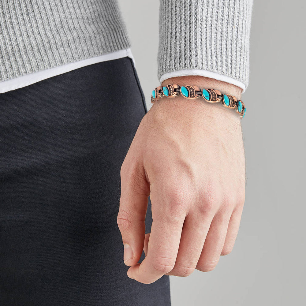 Wollet Magnetic Pure Copper Bracelet for Women, Blue Turquoise Stone