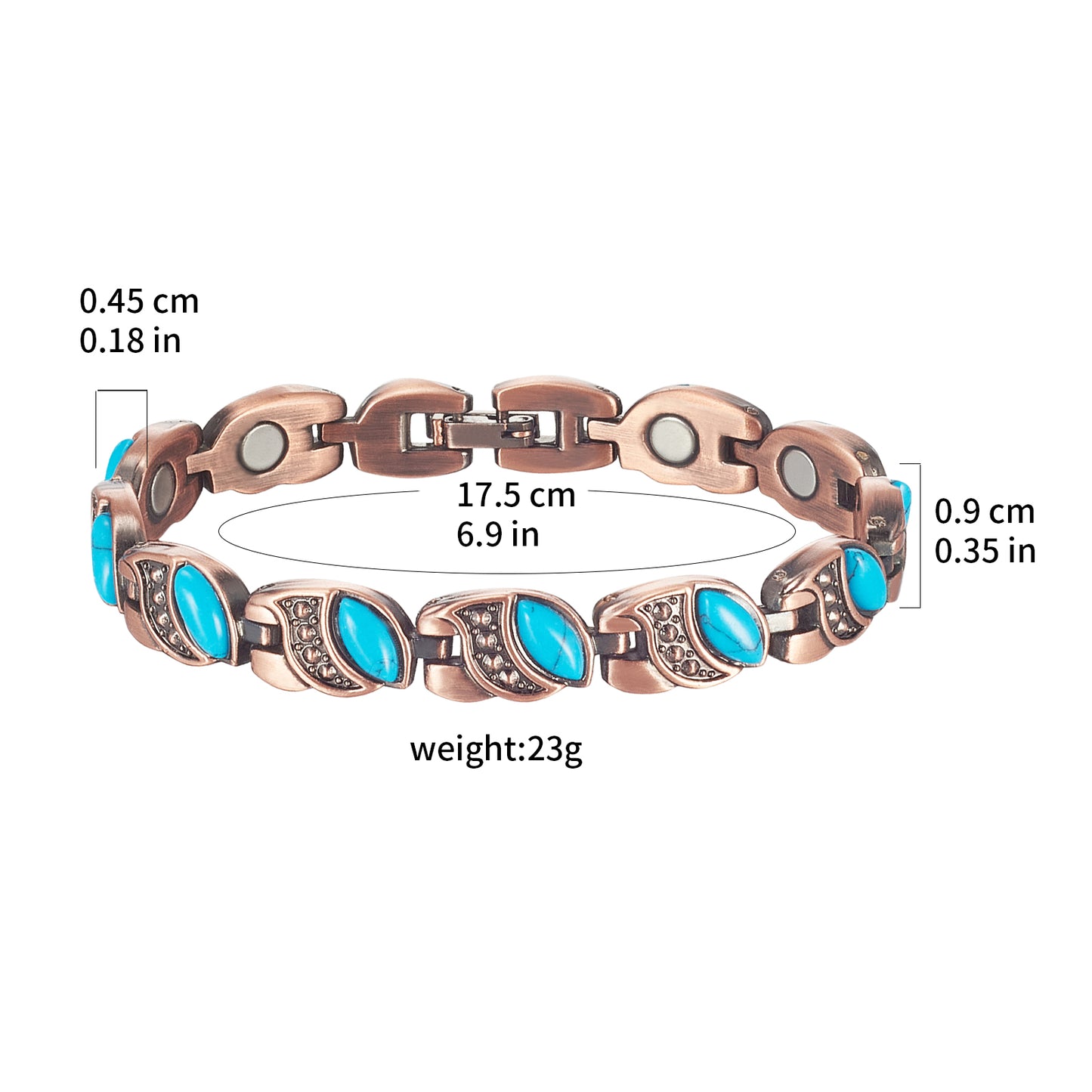 Wollet Magnetic Pure Copper Bracelet for Women, Blue Turquoise Stone