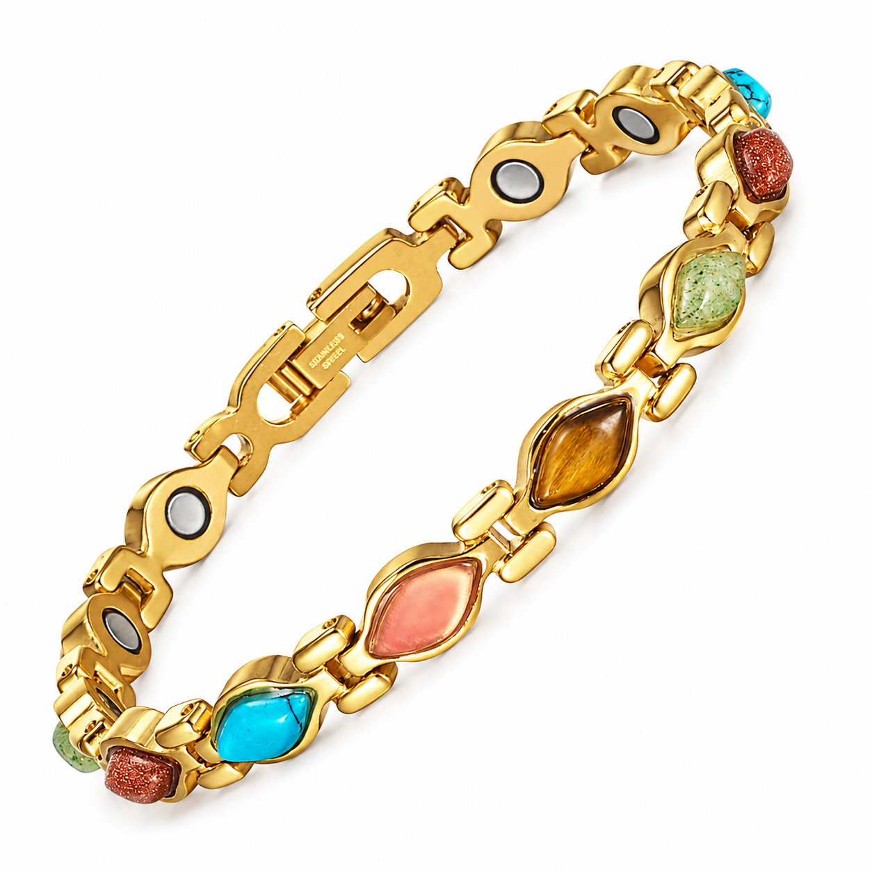 WOLLET Women's Luxury Gold Magnetic Bracelet with Natural Stones