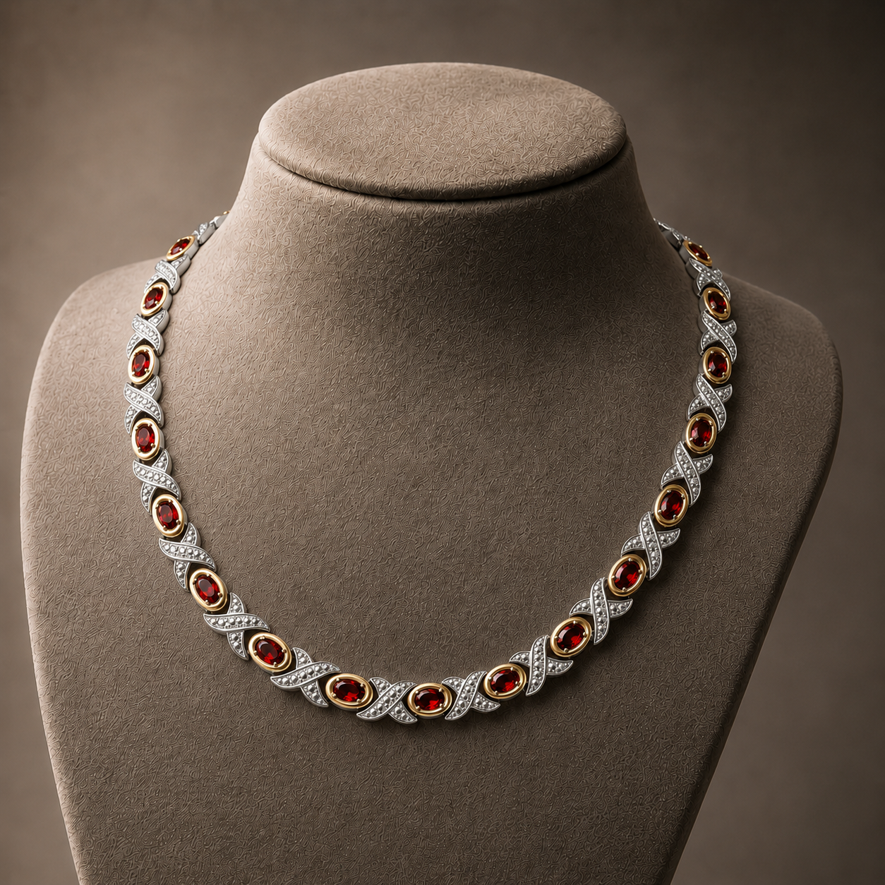 WOLLET Silver Red Garnet Gemstone Necklace – Vintage Luxury Statement Jewelry