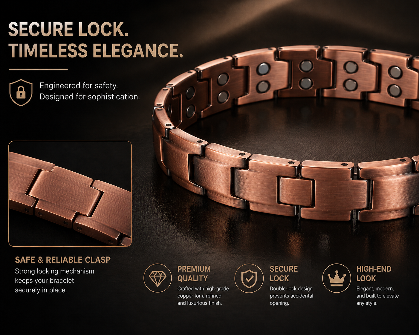 Wollet Men’s 99.95% Pure Copper Magnetic Bracelet