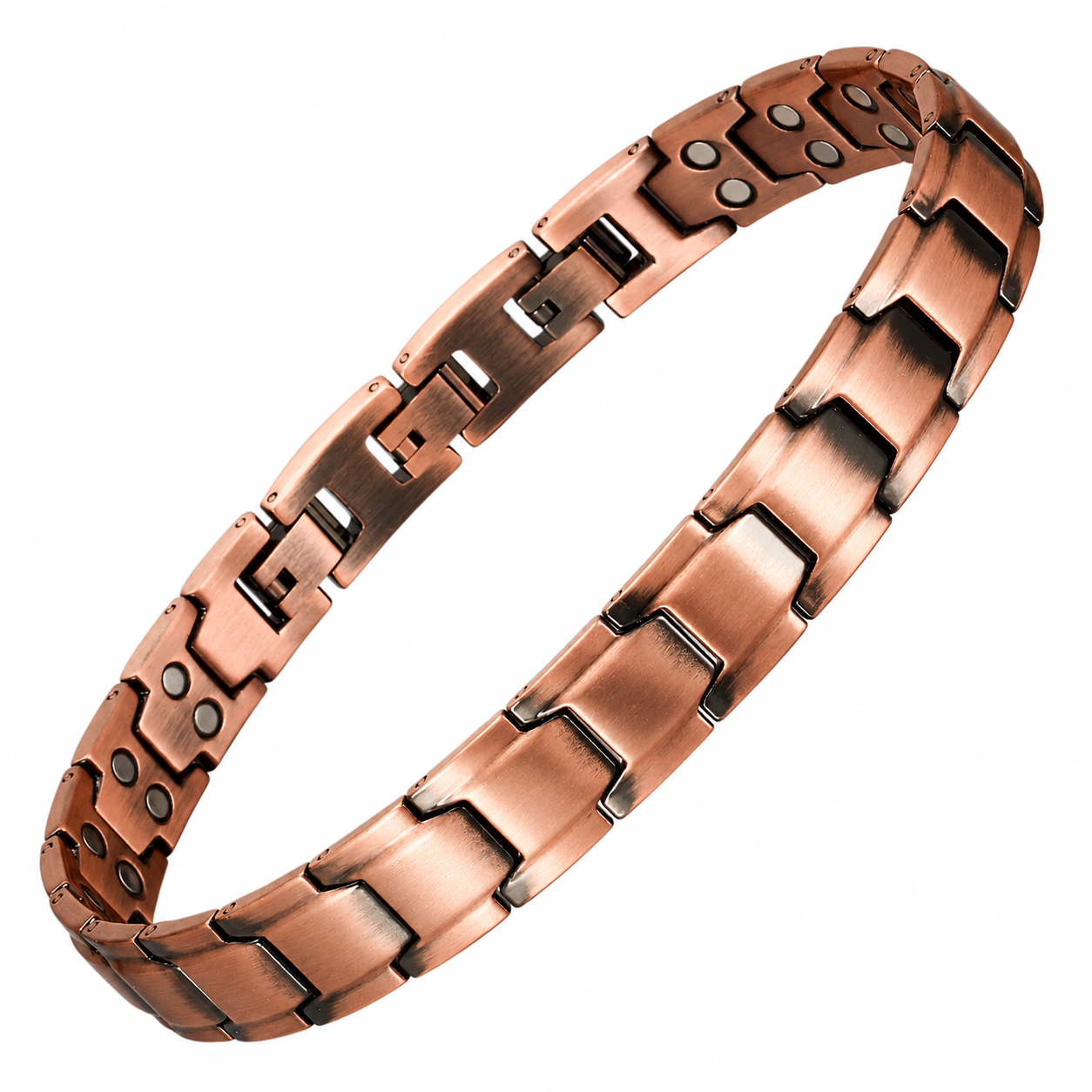 WOLLET Premium Copper Magnetic Anklet – Modern Rose Copper Link Ankle Bracelet with Brushed Finish