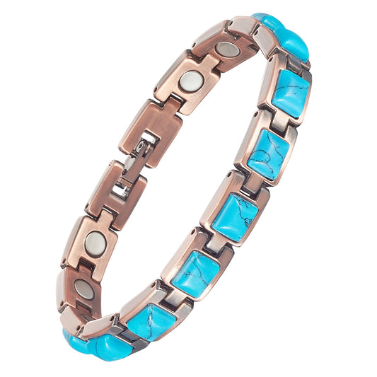 Wollet Pure Copper Bracelets for Women, Blue Turquoise Bracelets