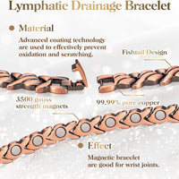 Wollet Magnetic Therapy Copper Bracelet with 3500 Gauss Magnets