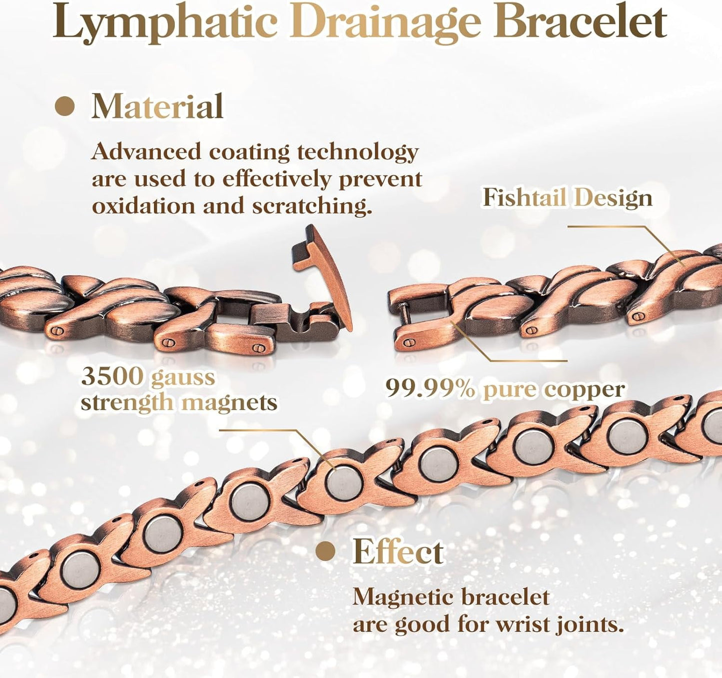 Wollet Magnetic Therapy Copper Bracelet with 3500 Gauss Magnets