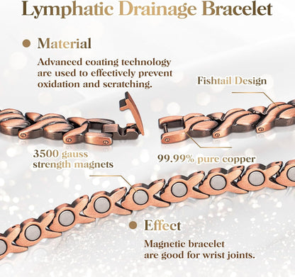 Wollet Magnetic Therapy Copper Bracelet with 3500 Gauss Magnets