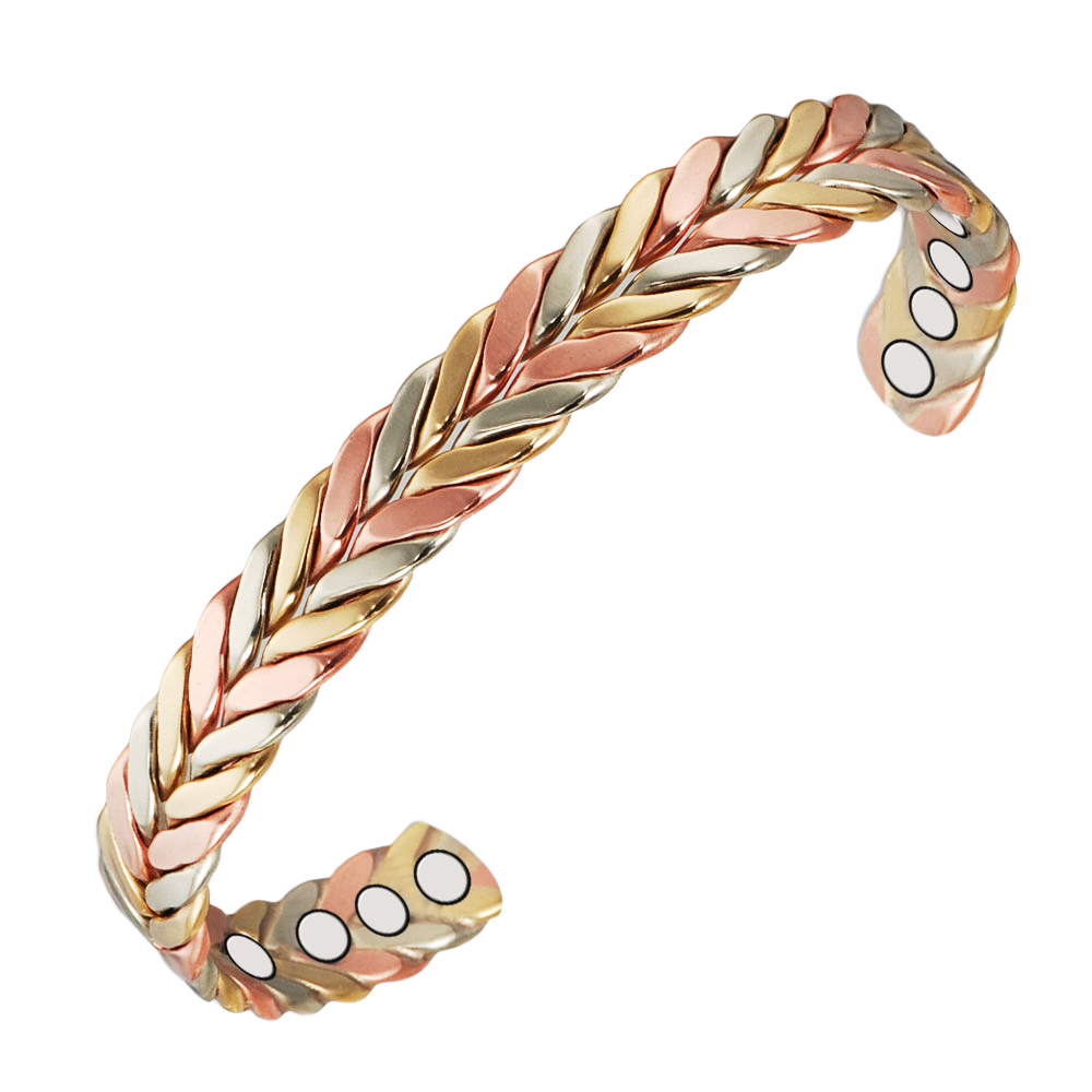 Wollet Tri Colored Braided Copper Magnetic Bracelet for Women Men
