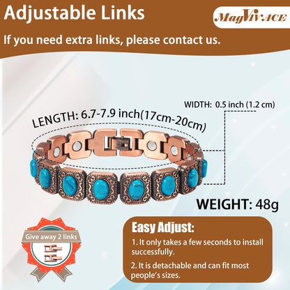 Wollet Copper Magnetic Bracelets for Women, Blue Turquoise Bracelets