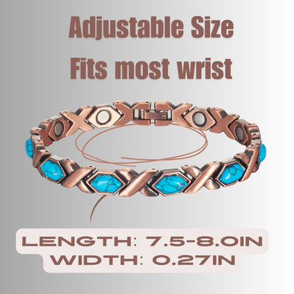 Wollet Magnetic  Pure Copper Bracelet for Women, Turquoise Stone