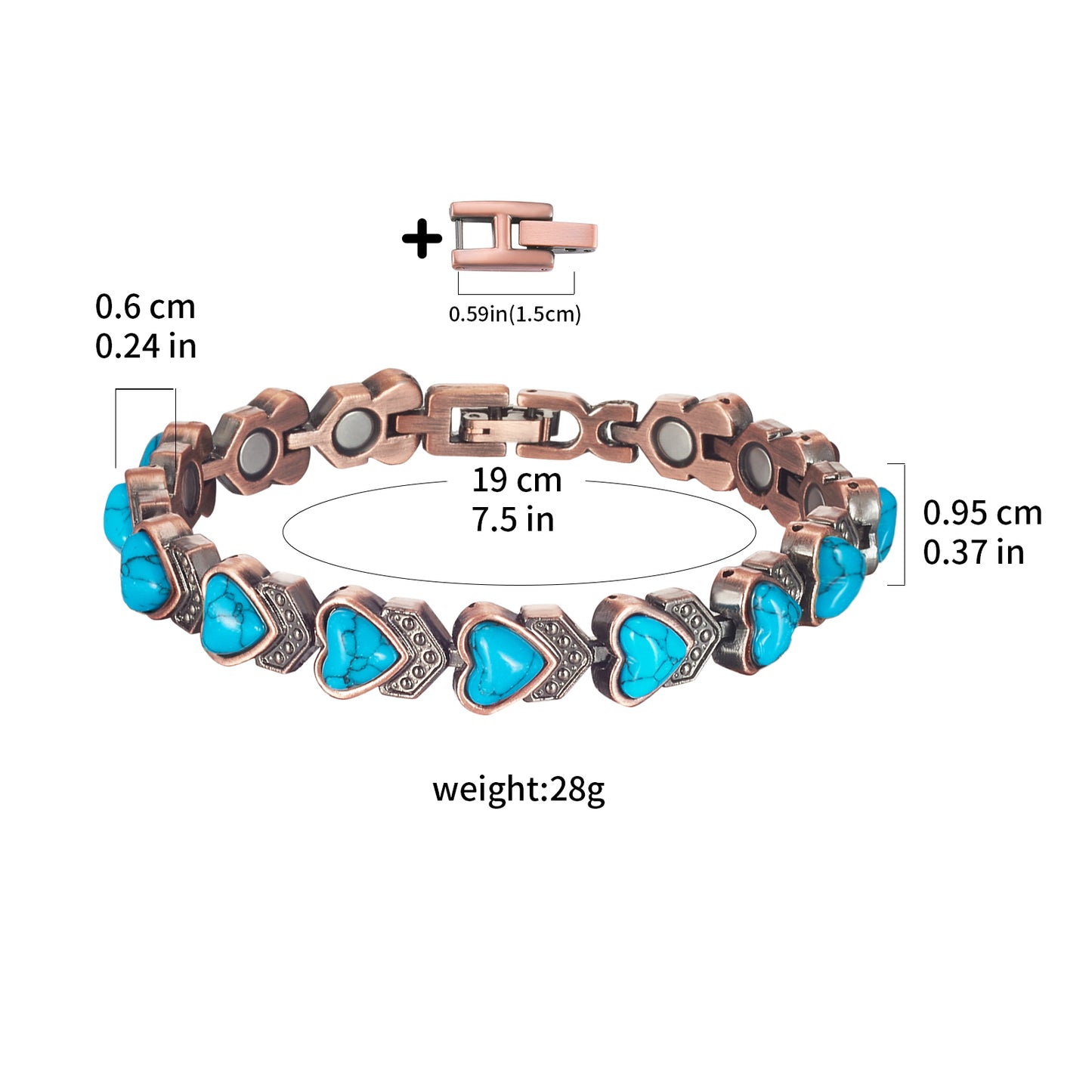 Wollet Magnetic  Pure Copper Bracelet for Women, Turquoise Stone