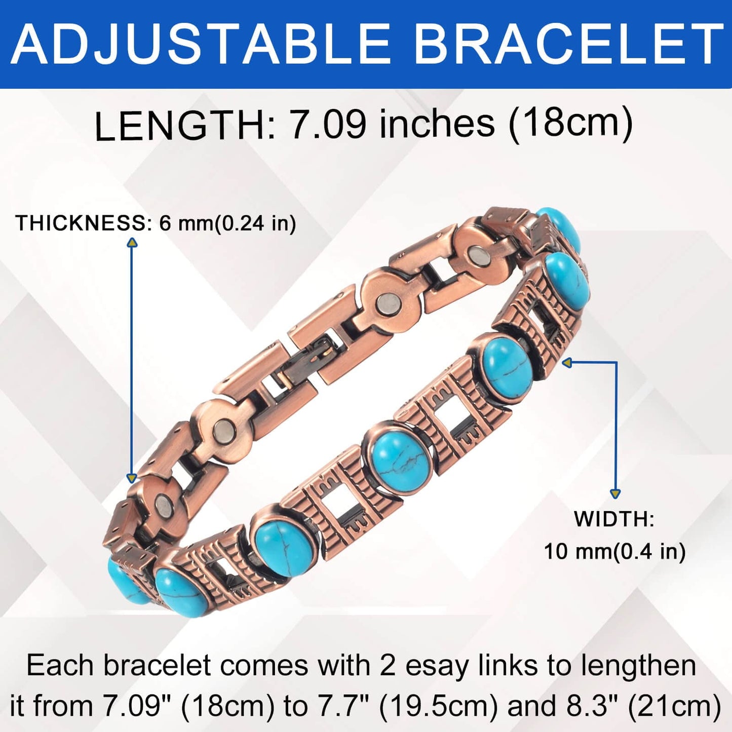 Wollet Copper Magnetic Bracelets for Women, Blue Turquoise Bracelets
