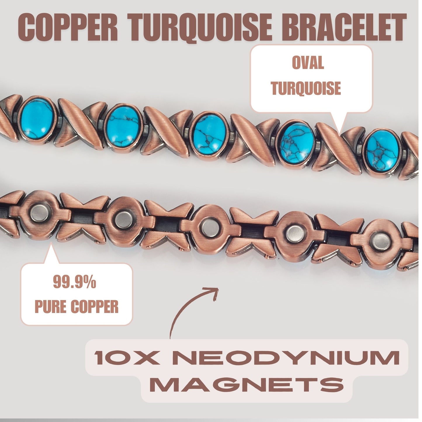 Wollet Magnetic  Pure Copper Bracelet for Women, Turquoise Stone