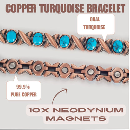 Wollet Magnetic  Pure Copper Bracelet for Women, Turquoise Stone