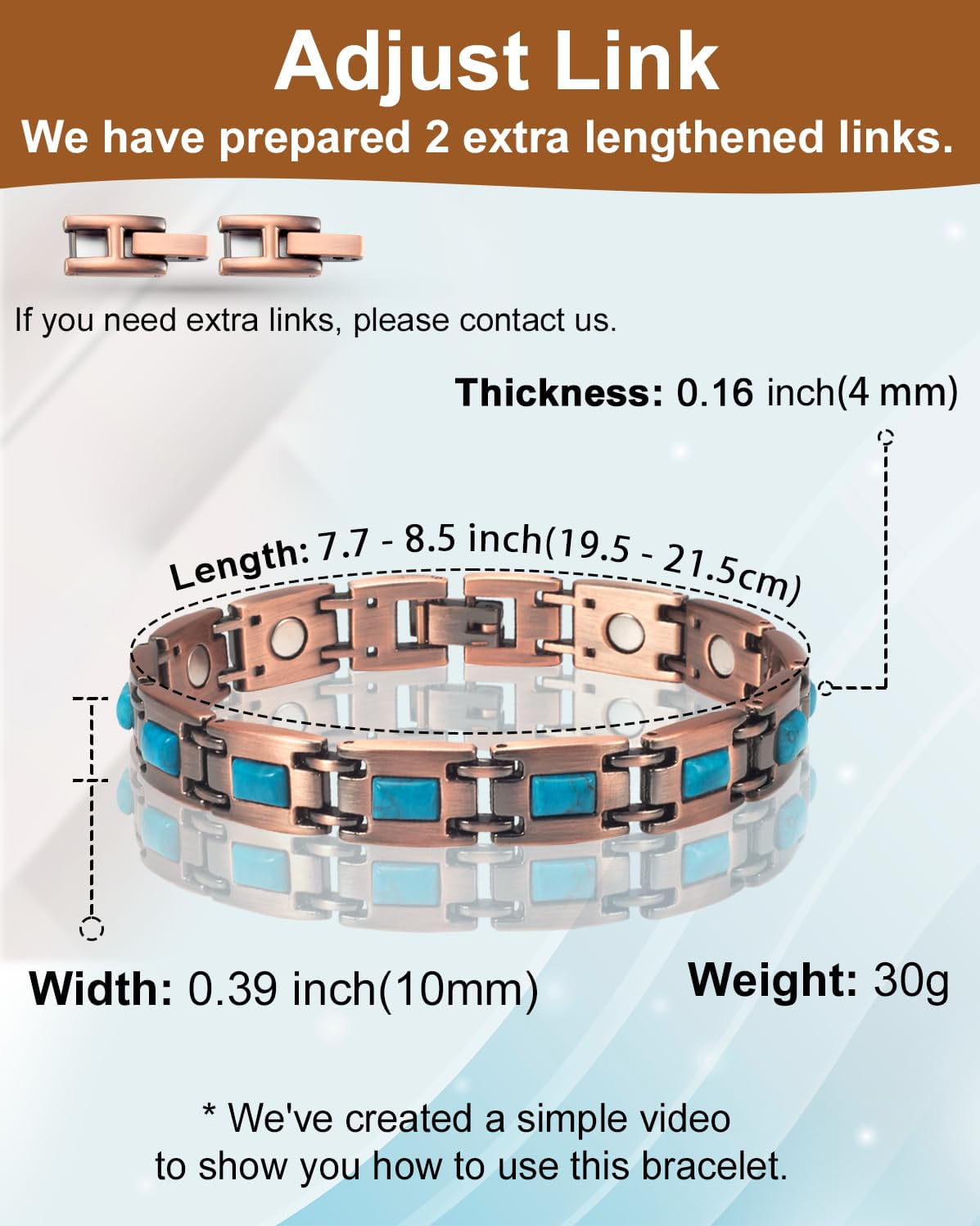 Wollet Copper Magnetic Bracelets for Women, Blue Turquoise Bracelets