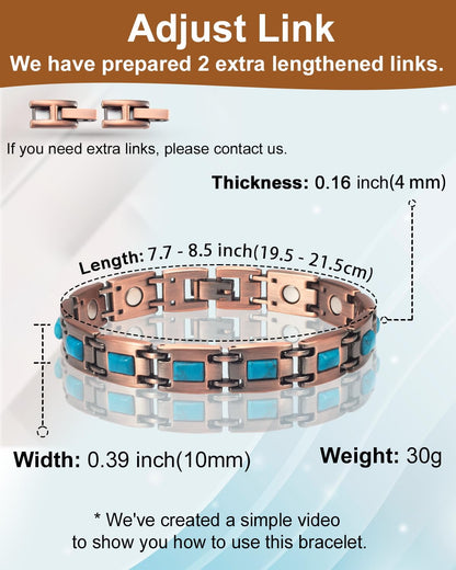 Wollet Copper Magnetic Bracelets for Women, Blue Turquoise Bracelets