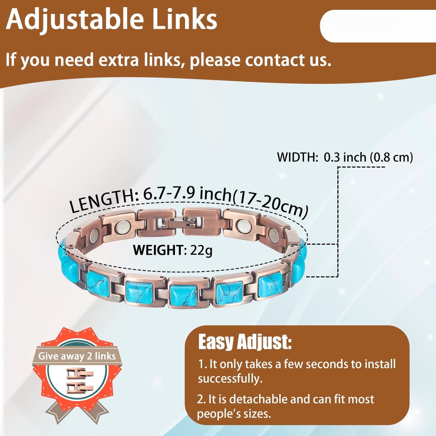 Wollet Pure Copper Bracelets for Women, Blue Turquoise Bracelets