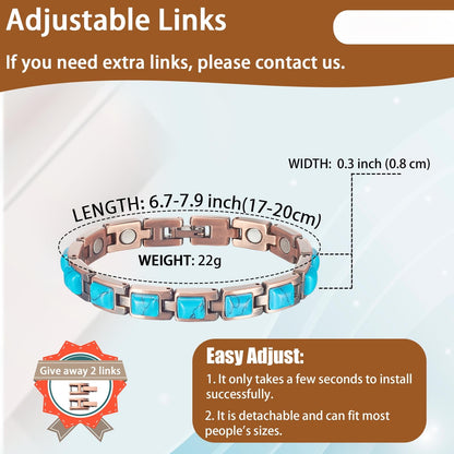 Wollet Pure Copper Bracelets for Women, Blue Turquoise Bracelets