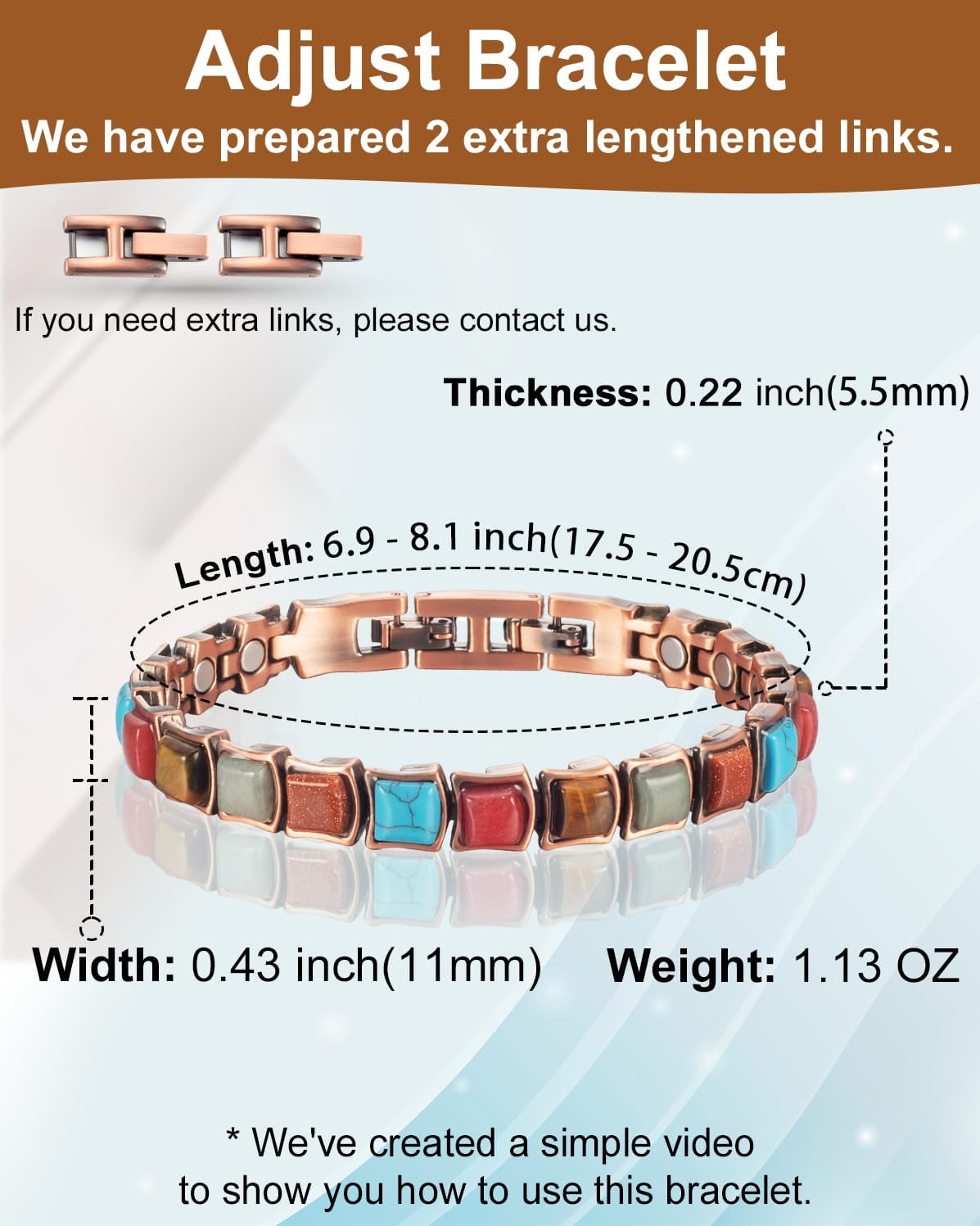 Wollet Pure Copper Magnetic Bracelets, Colorful Turquoise