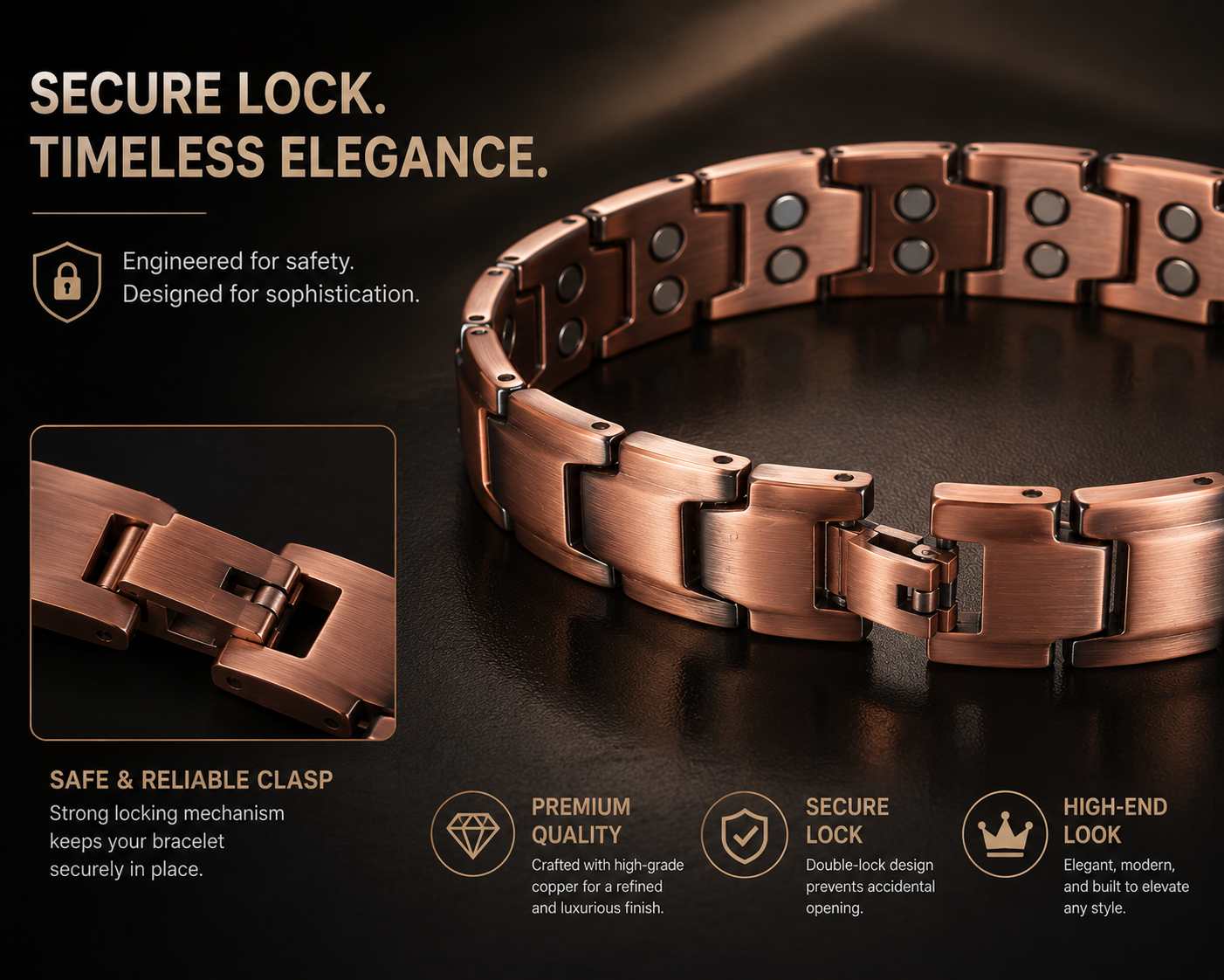 Wollet Men’s 99.95% Pure Copper Magnetic Bracelet