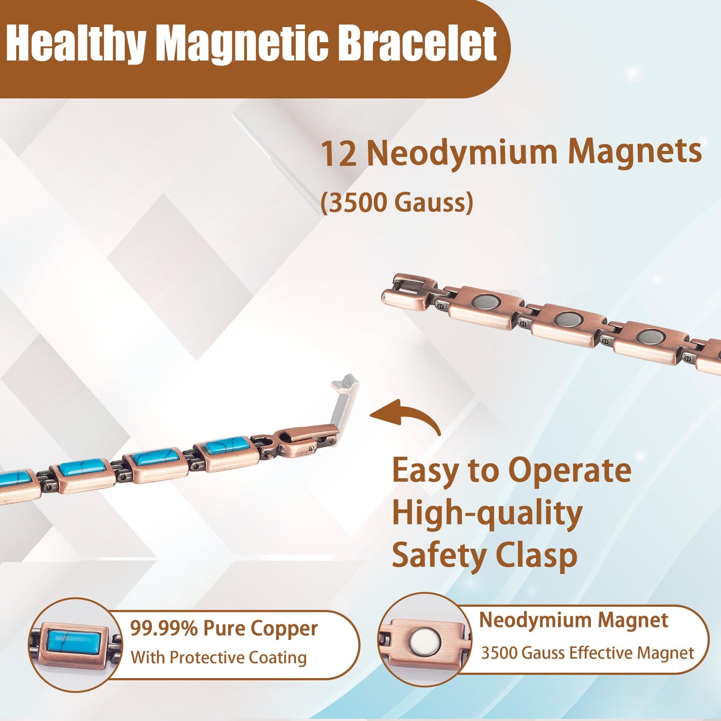 Wollet Copper Magnetic Bracelets for Women, Blue Turquoise Bracelets