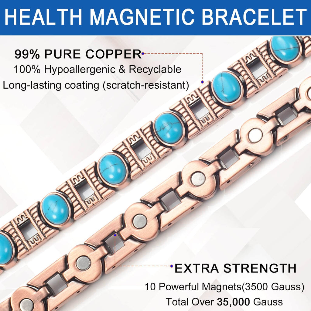 Wollet Copper Magnetic Bracelets for Women, Blue Turquoise Bracelets