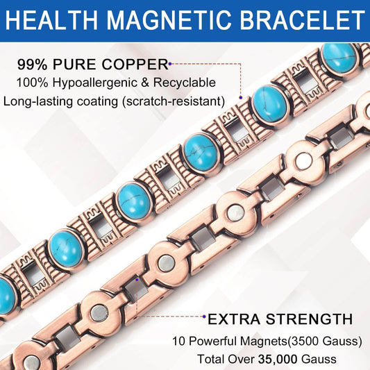 Wollet Copper Magnetic Bracelets for Women, Blue Turquoise Bracelets