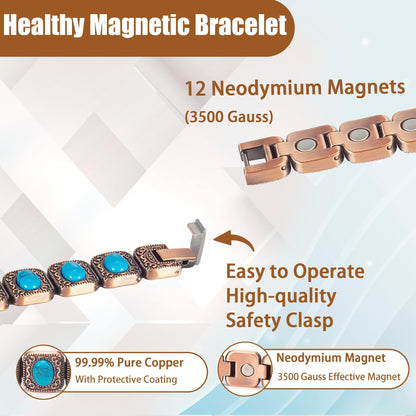 Wollet Copper Magnetic Bracelets for Women, Blue Turquoise Bracelets