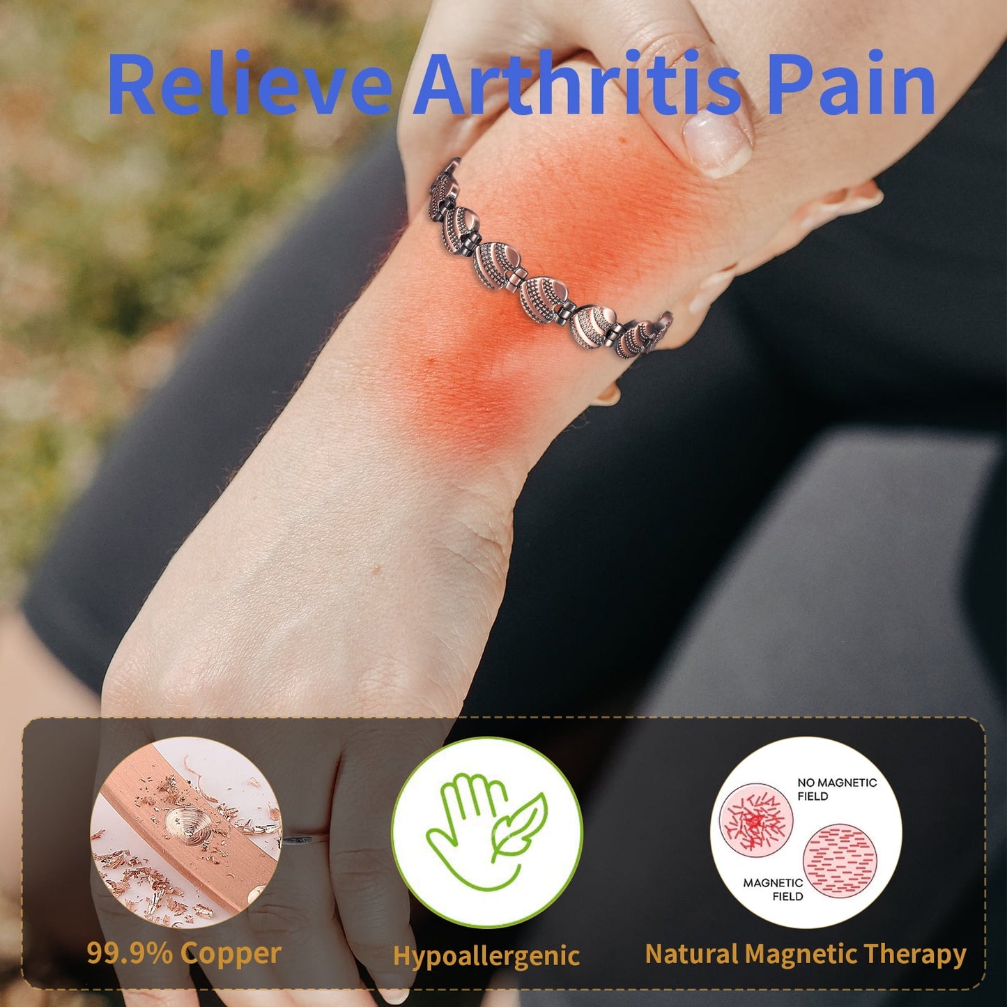 Wollet Magnetic Heart Solid Copper Bracelet for Women