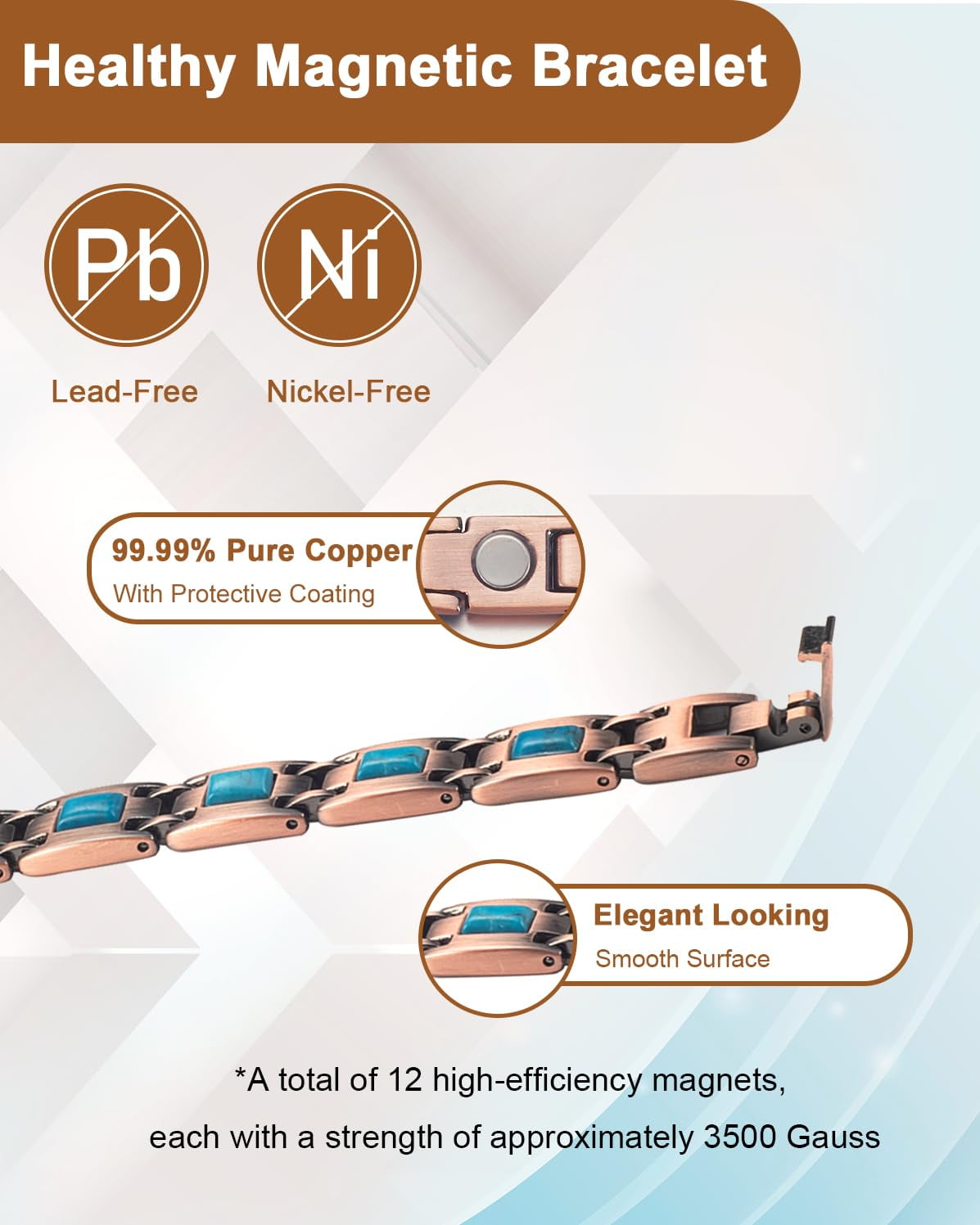 Wollet Copper Magnetic Bracelets for Women, Blue Turquoise Bracelets