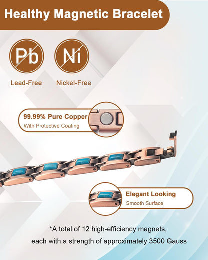 Wollet Copper Magnetic Bracelets for Women, Blue Turquoise Bracelets