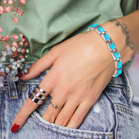 Wollet Pure Copper Bracelets for Women, Blue Turquoise Bracelets