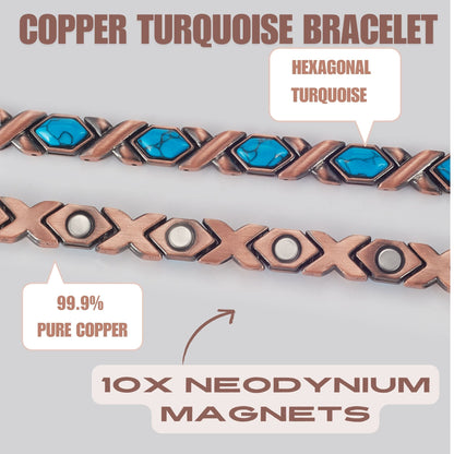 Wollet Magnetic  Pure Copper Bracelet for Women, Turquoise Stone