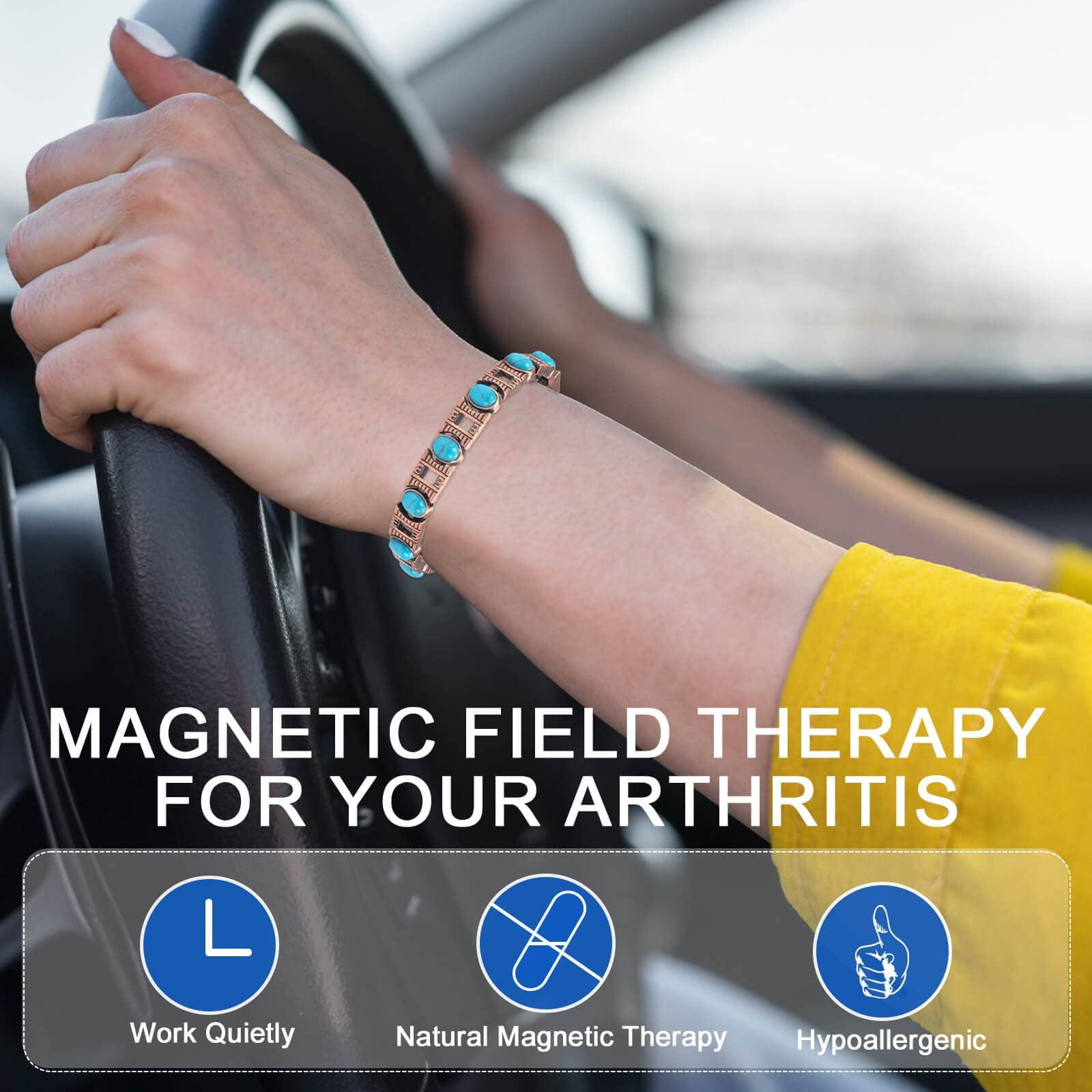 Wollet Copper Magnetic Bracelets for Women, Blue Turquoise Bracelets