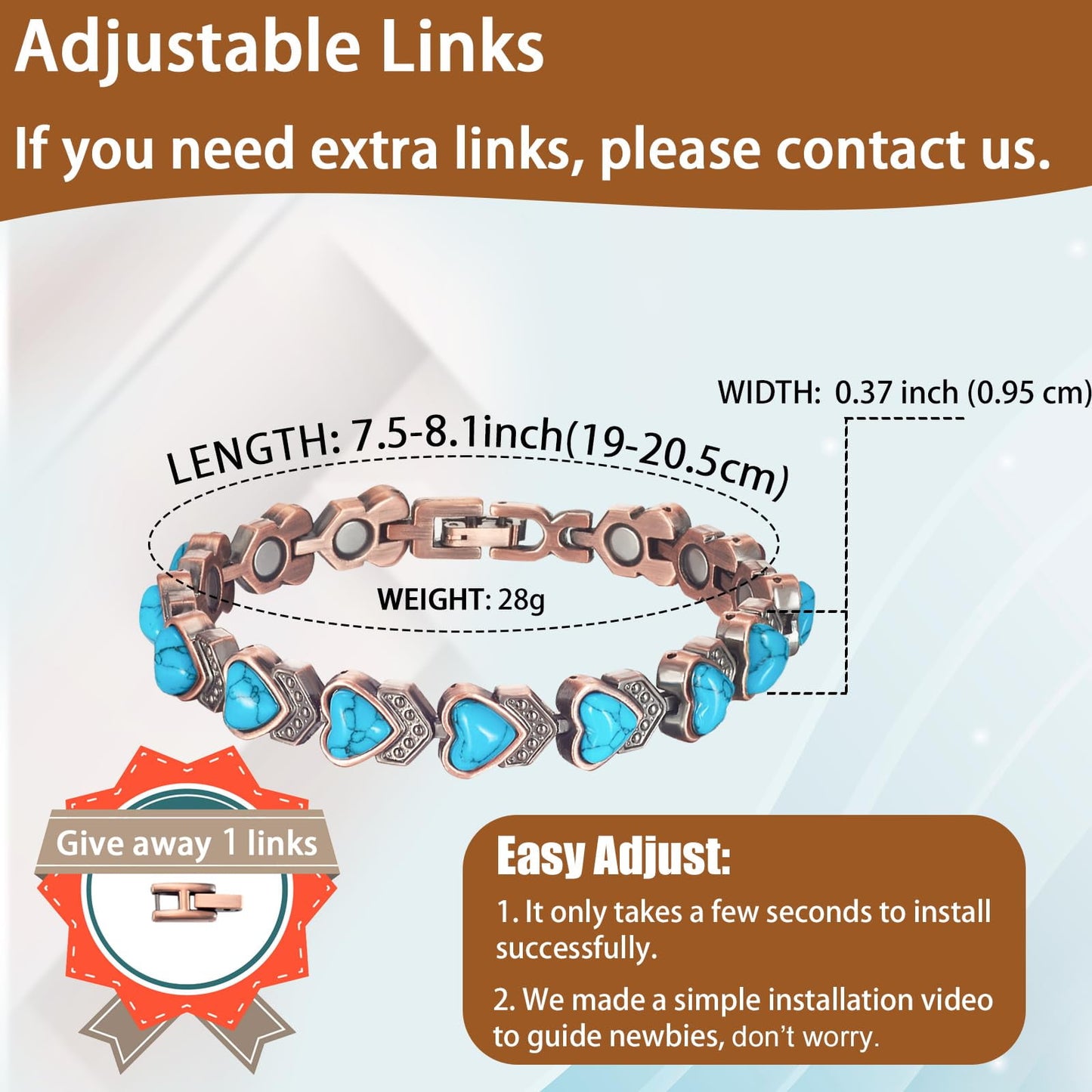 Wollet Magnetic  Pure Copper Bracelet for Women, Turquoise Stone