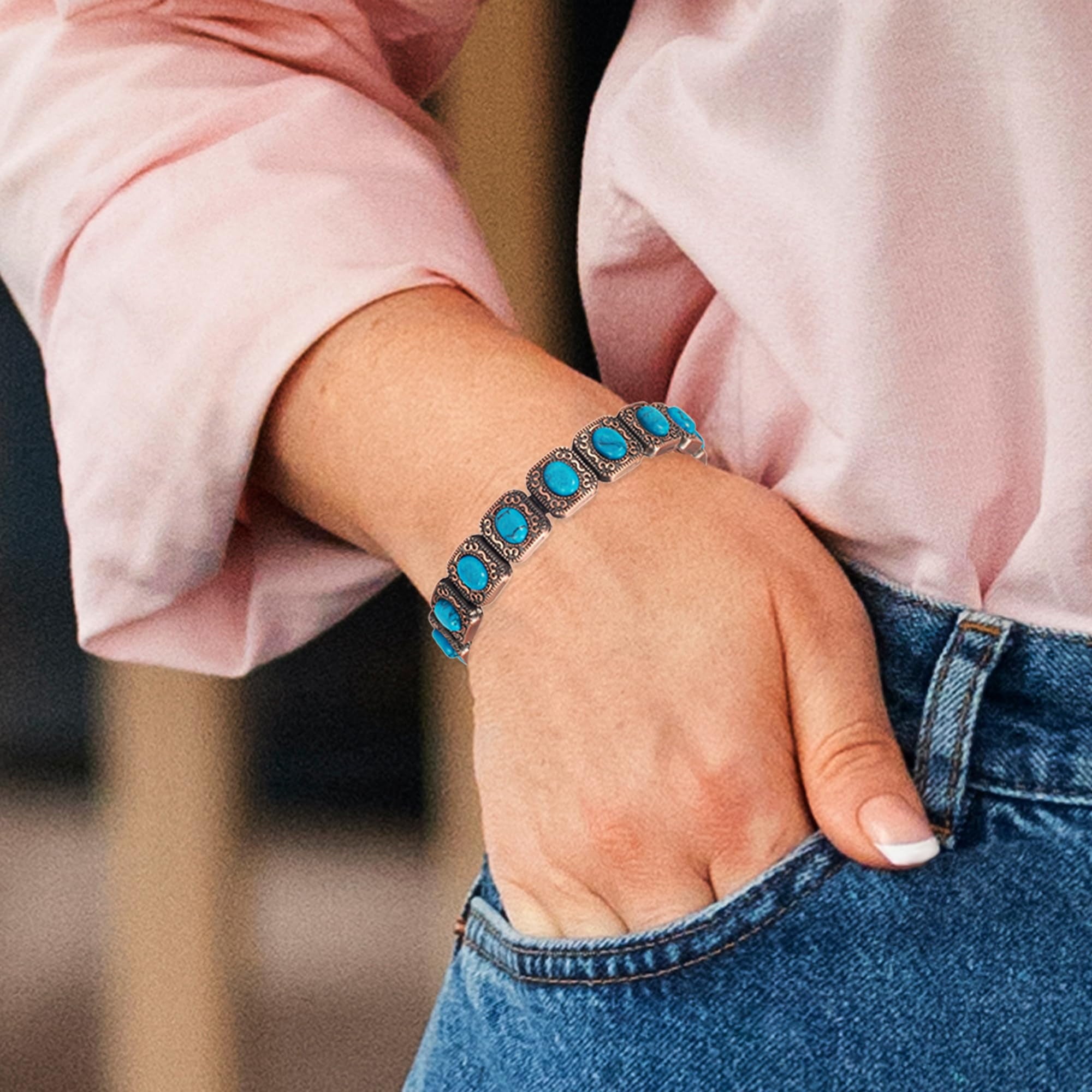 Wollet Copper Magnetic Bracelets for Women, Blue Turquoise Bracelets