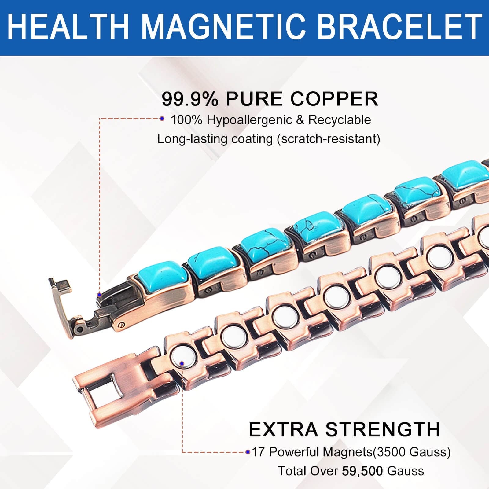 Wollet Magnetic Copper Bracelet, Turquoise Bracelets