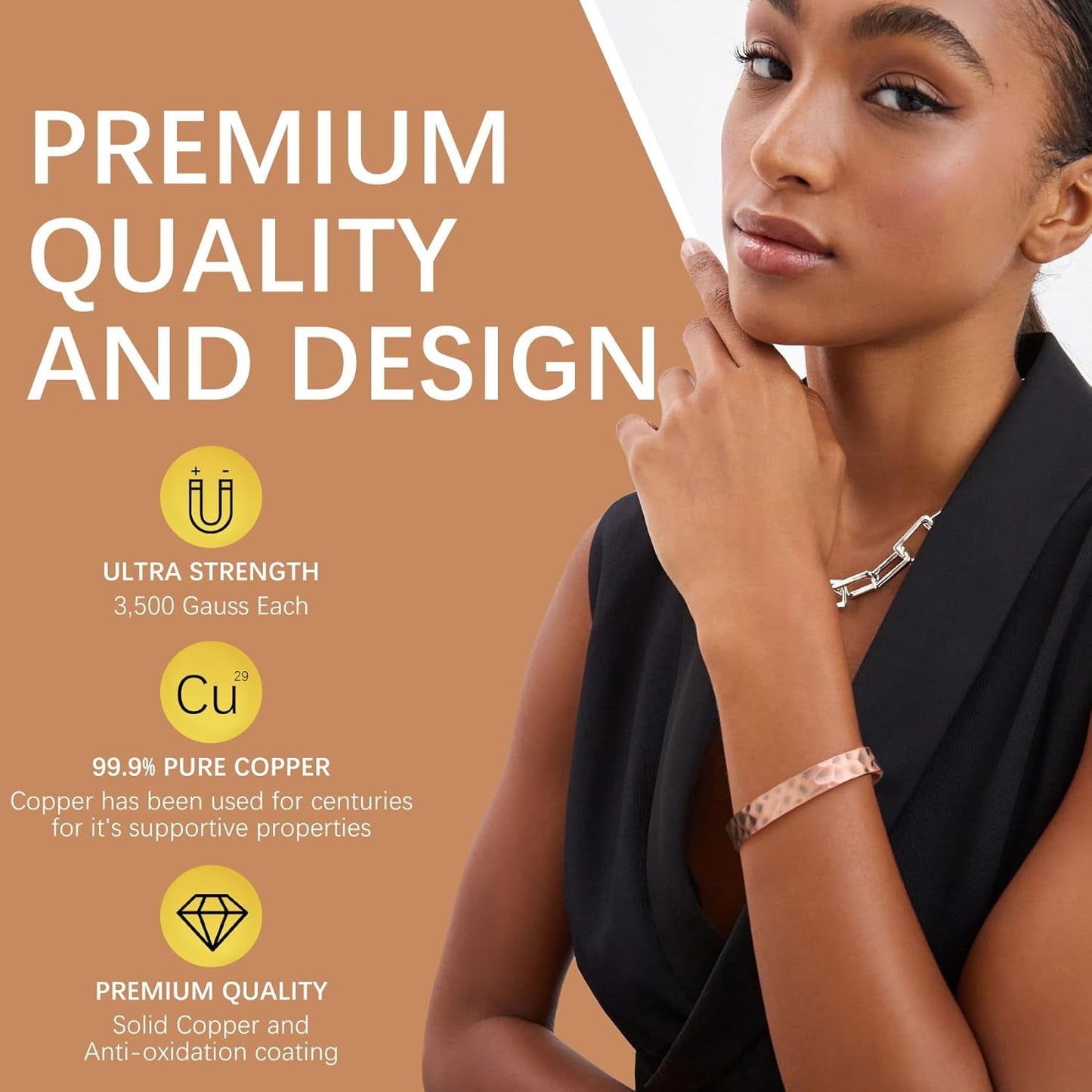 Metaljc Magnetic Copper Cuff Bracelet for Men Women