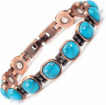 Wollet Magnetic Pure Copper Bracelet for Women, Blue Turquoise Stone