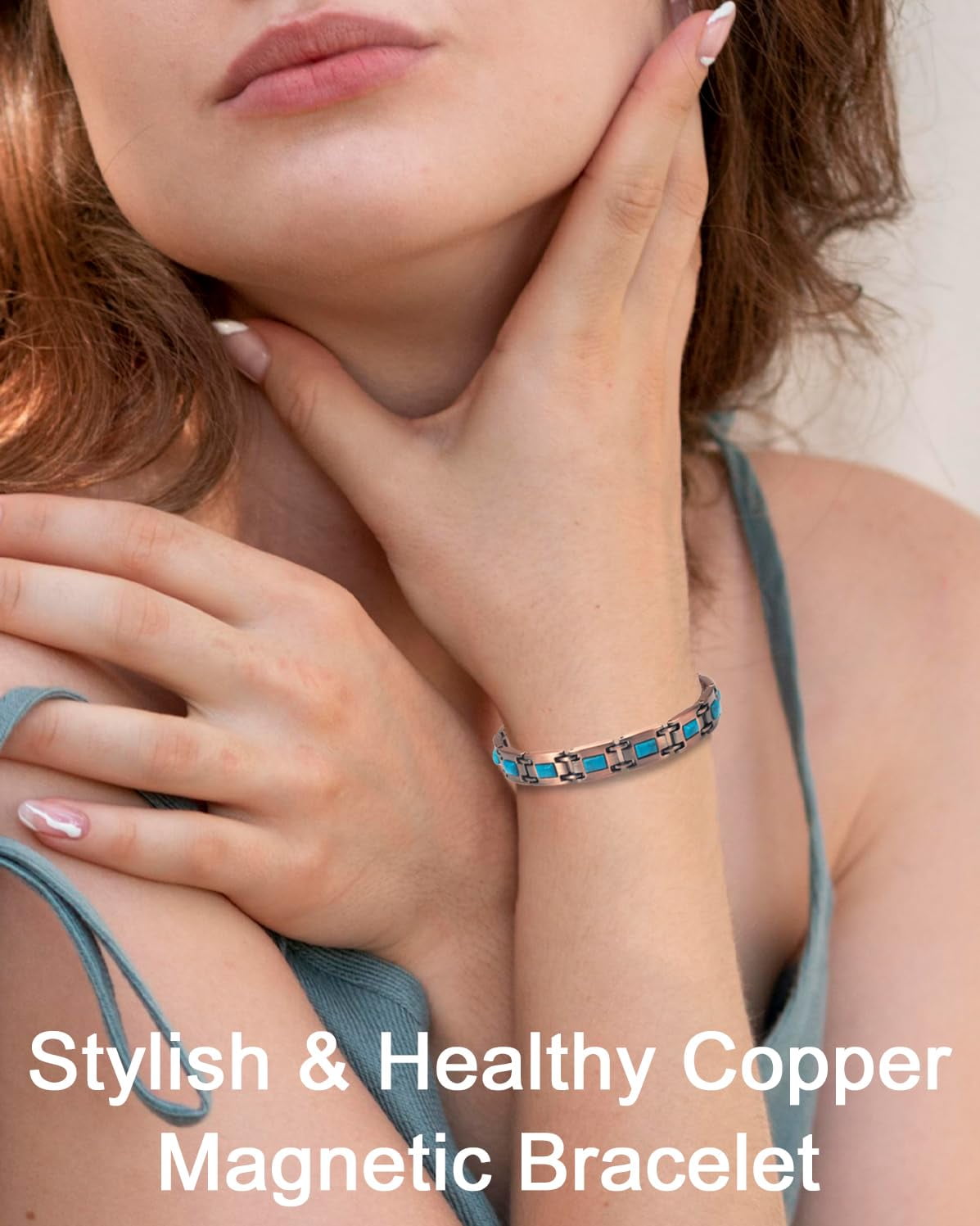 Wollet Copper Magnetic Bracelets for Women, Blue Turquoise Bracelets