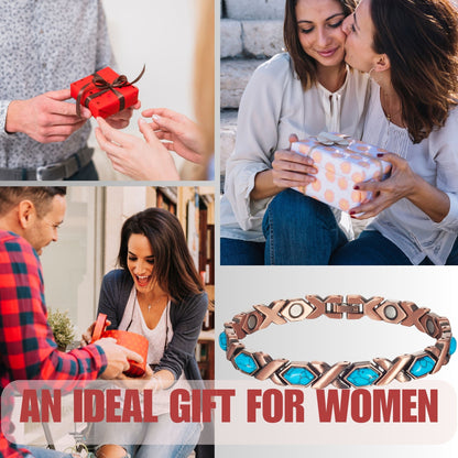 Wollet Magnetic  Pure Copper Bracelet for Women, Turquoise Stone