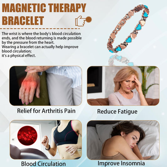 Wollet Magnetic  Pure Copper Bracelet for Women, Turquoise Stone