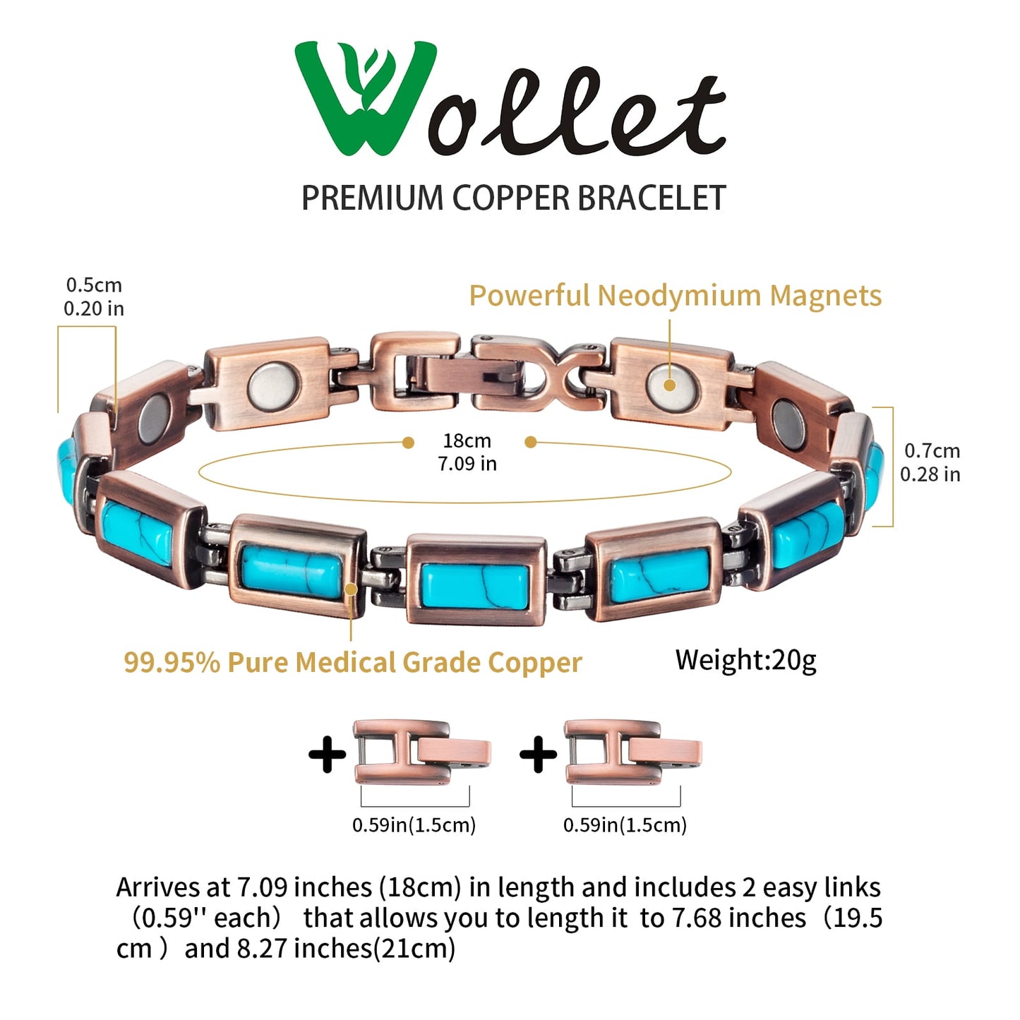 Wollet Copper Magnetic Bracelets for Women, Blue Turquoise Bracelets