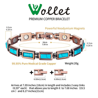 Wollet Copper Magnetic Bracelets for Women, Blue Turquoise Bracelets