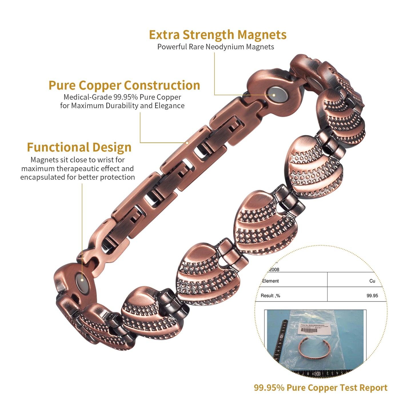 Wollet Magnetic Heart Solid Copper Bracelet for Women