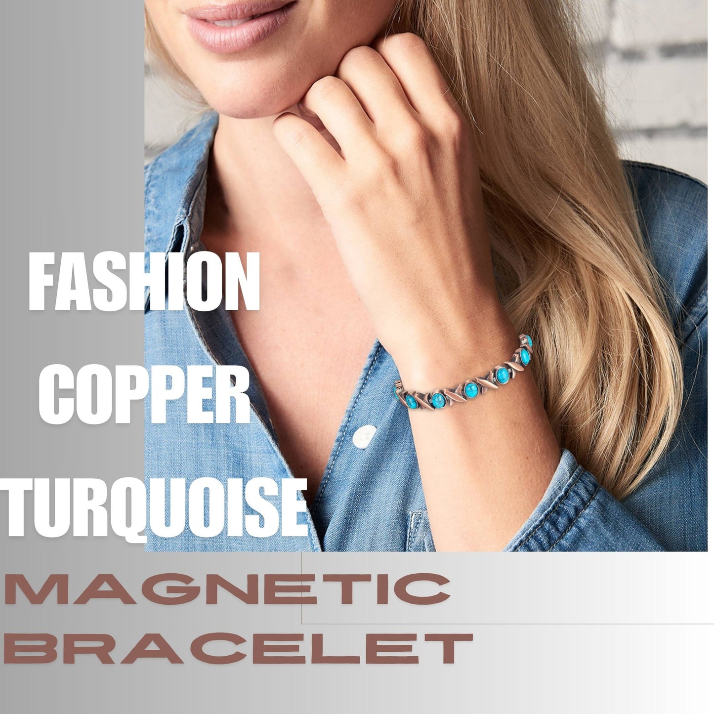 Wollet Magnetic  Pure Copper Bracelet for Women, Turquoise Stone