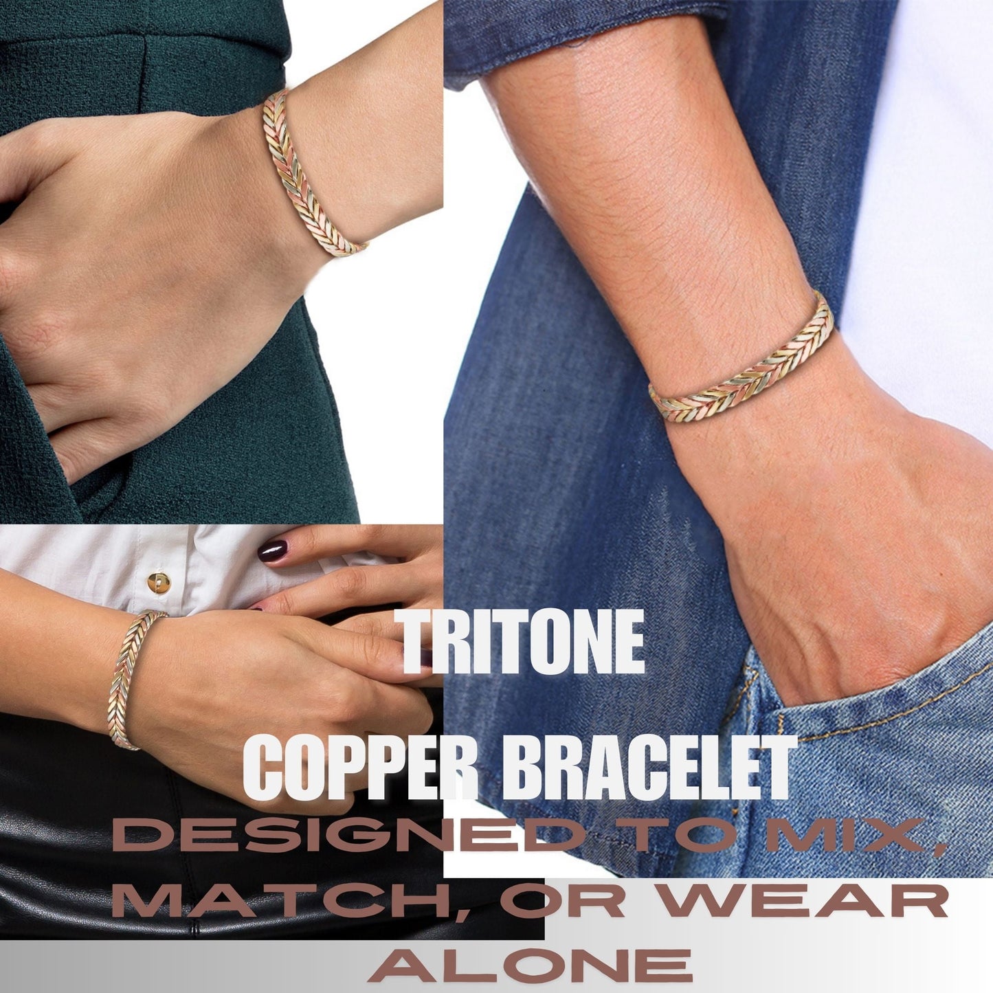 Wollet Tri Colored Braided Copper Magnetic Bracelet for Women Men